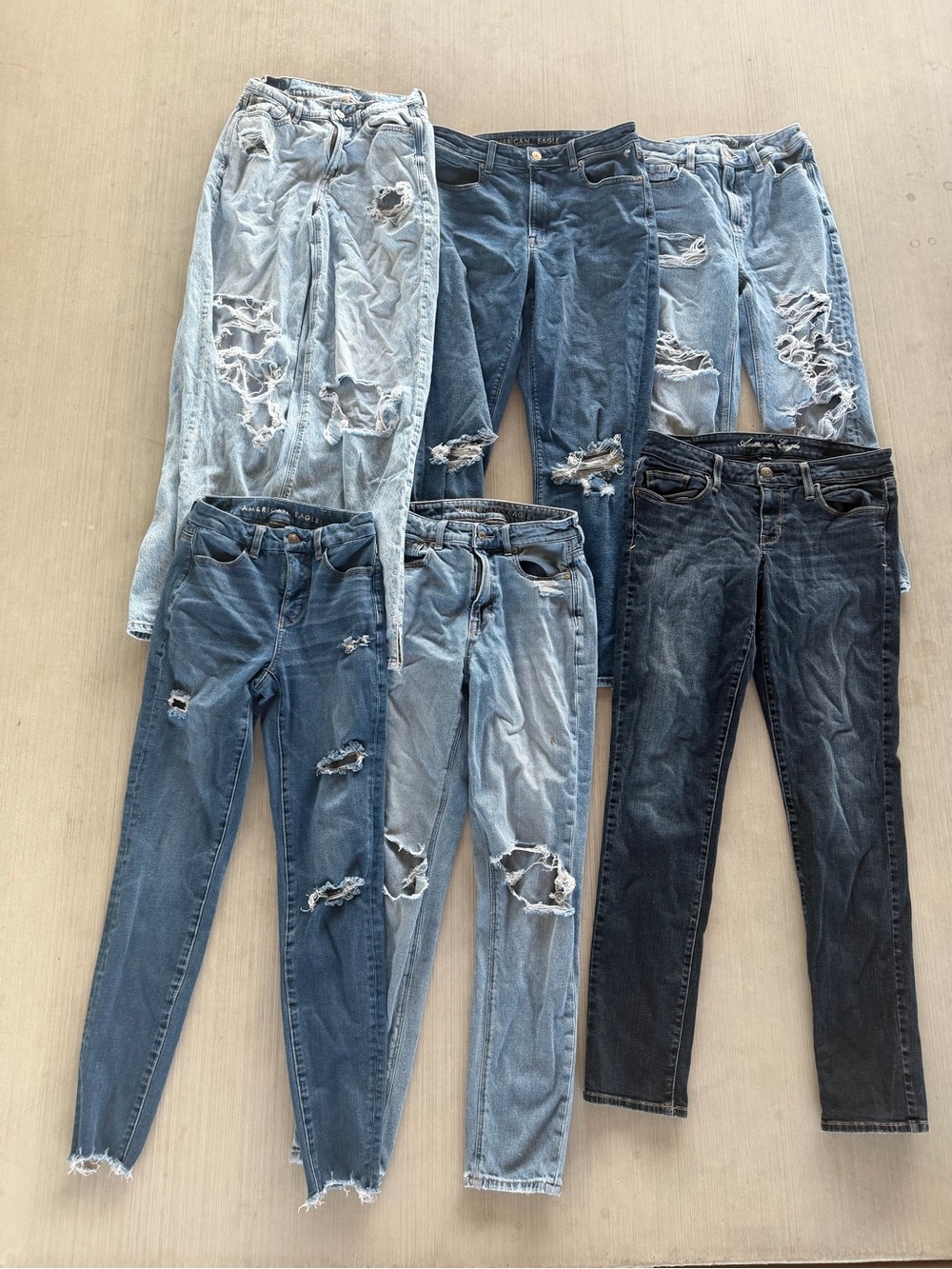 American Eagle Women’s Jeans Lot of 6 Reseller Bundle Distressed Denim Mixed Siz